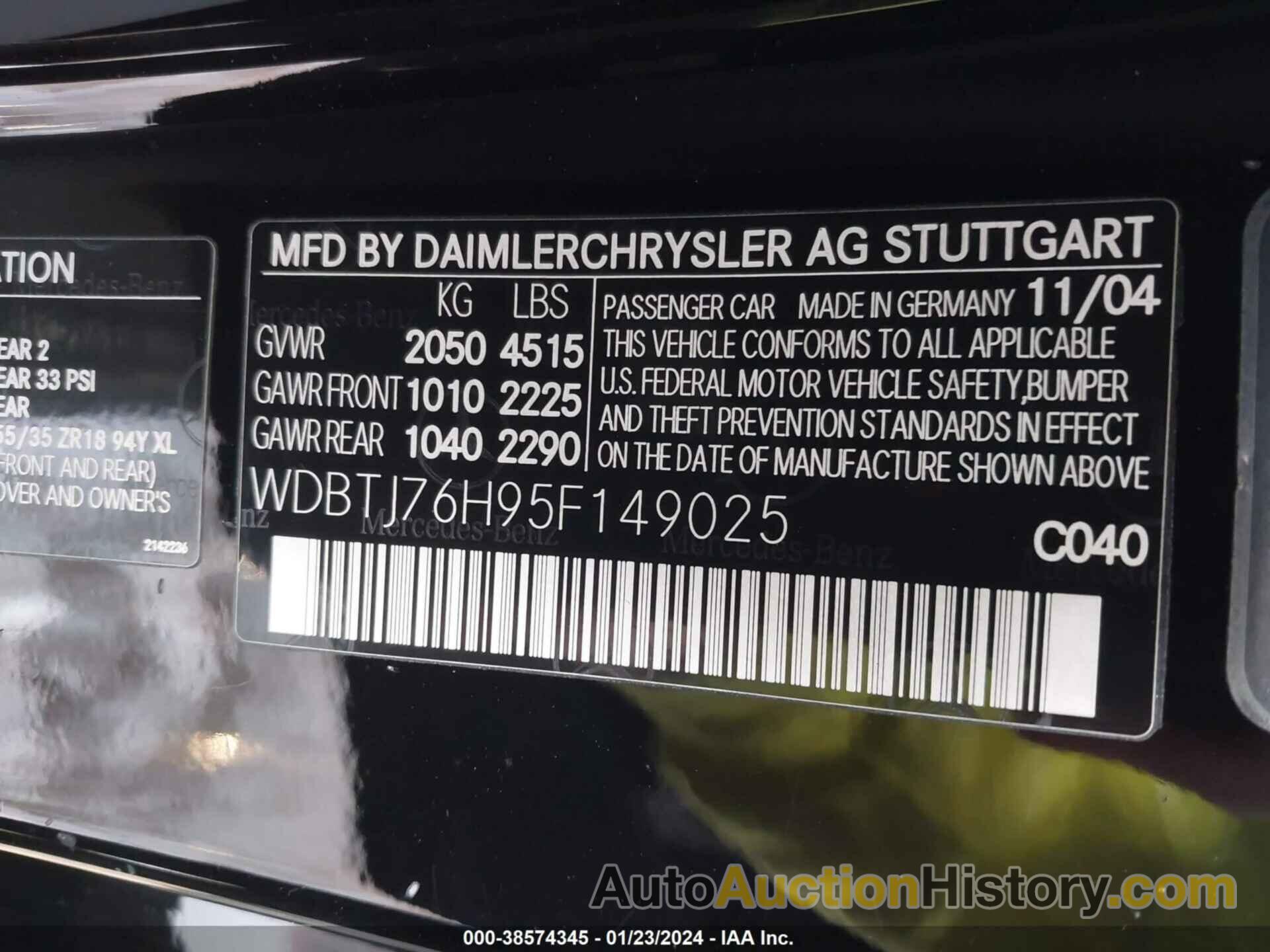 MERCEDES-BENZ CLK 55 AMG 55 AMG, WDBTJ76H95F149025