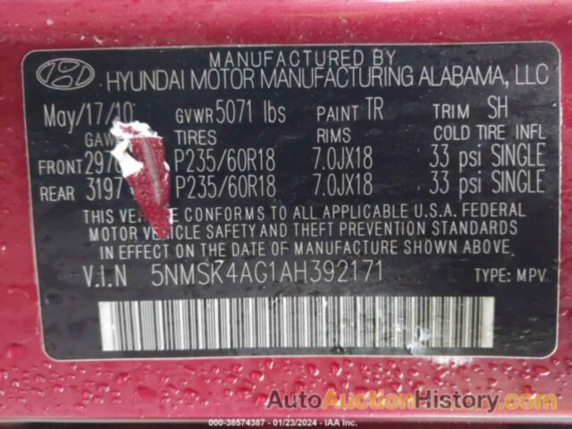 HYUNDAI SANTA FE LIMITED V6, 5NMSK4AG1AH392171
