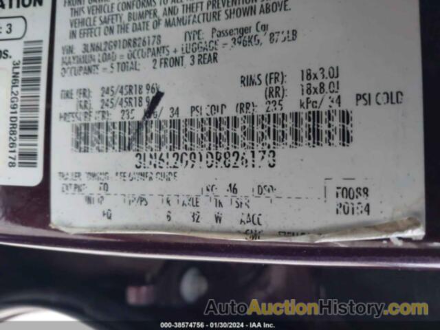 LINCOLN MKZ, 3LN6L2G91DR826178