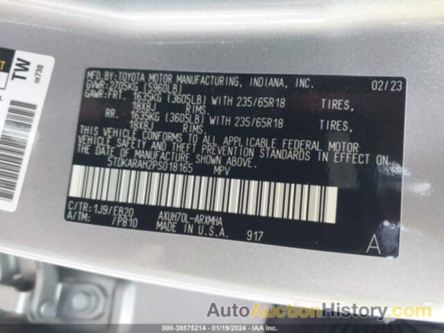 TOYOTA HIGHLANDER HYBRID XLE, 5TDKARAH2PS018165