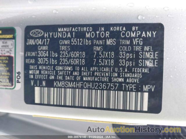 HYUNDAI SANTA FE SE, KM8SM4HF0HU236757