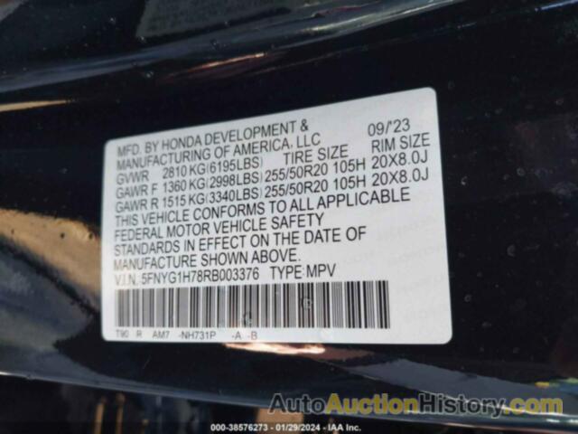 HONDA PILOT AWD TOURING, 5FNYG1H78RB003376