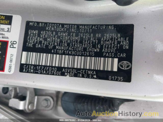 TOYOTA CAMRY LE, 4T1BF1FK9CU012615