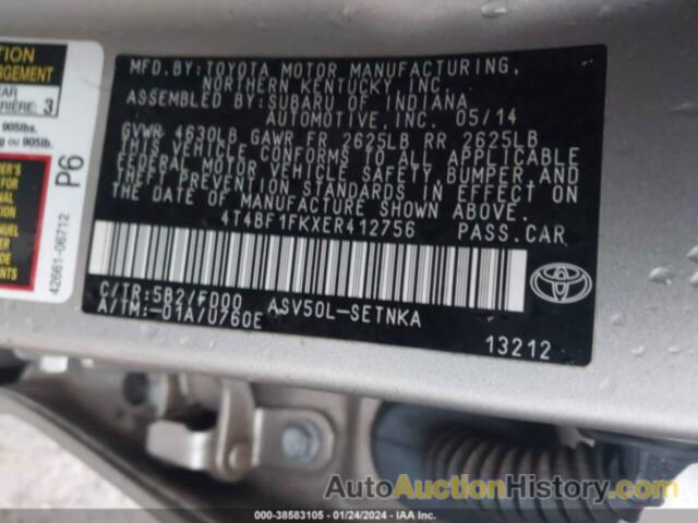 TOYOTA CAMRY LE, 4T4BF1FKXER412756