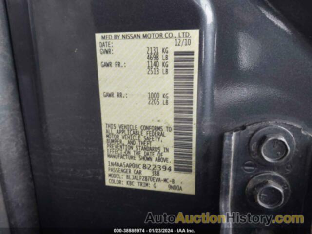 NISSAN MAXIMA 3.5 SV, 1N4AA5AP0BC822394