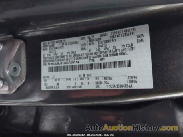 FORD ESCAPE TITANIUM, 1FMCU9J91GUA09114