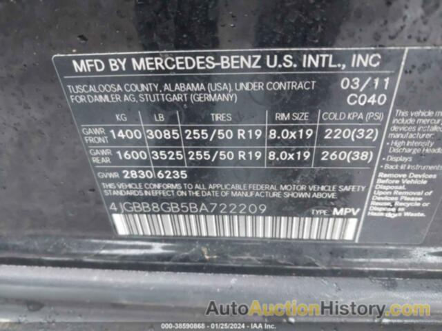 MERCEDES-BENZ ML 350 4MATIC, 4JGBB8GB5BA722209