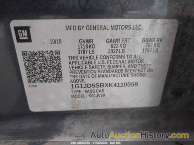 CHEVROLET SONIC LT AUTO, 1G1JD5SBXK4110059