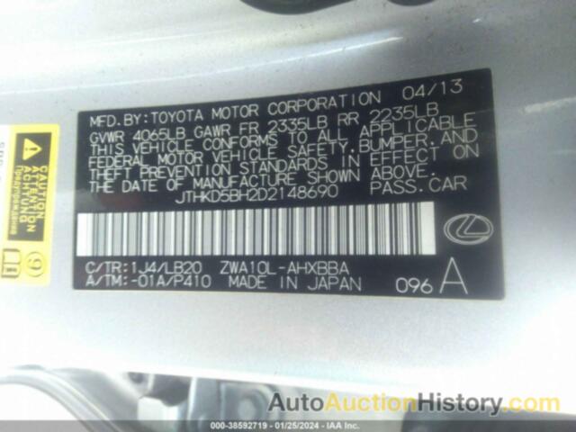 LEXUS CT 200, JTHKD5BH2D2148690