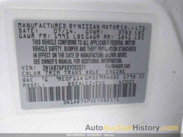 NISSAN SENTRA S, 3N1AB7APXEY282571