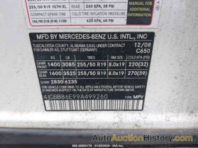 MERCEDES-BENZ ML 350, 4JGBB86E99A499260