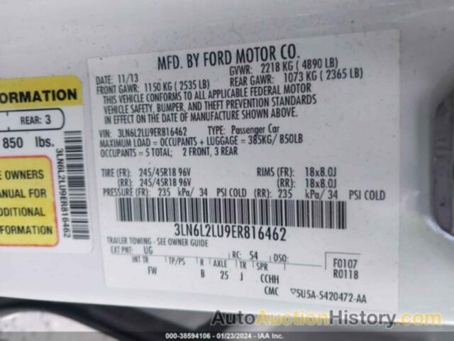 LINCOLN MKZ HYBRID, 3LN6L2LU9ER816462