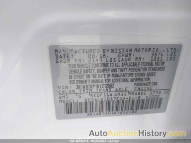 NISSAN SENTRA S, 3N1AB7AP1KY212582