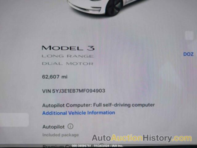 TESLA MODEL 3 LONG RANGE DUAL MOTOR ALL-WHEEL DRIVE, 5YJ3E1EB7MF094903