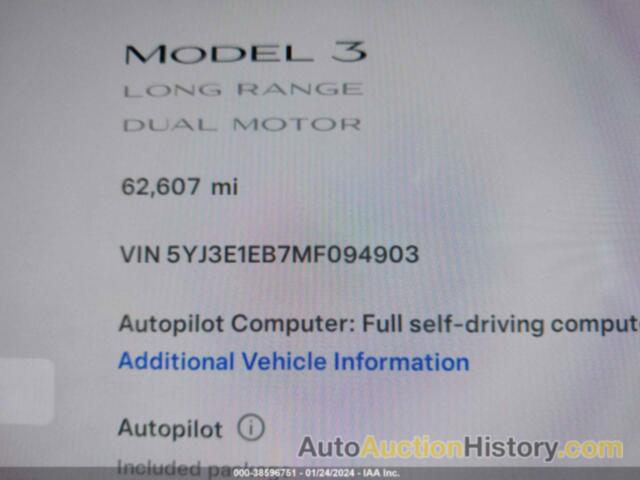 TESLA MODEL 3 LONG RANGE DUAL MOTOR ALL-WHEEL DRIVE, 5YJ3E1EB7MF094903