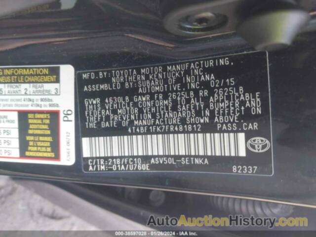 TOYOTA CAMRY LE, 4T4BF1FK7FR481812