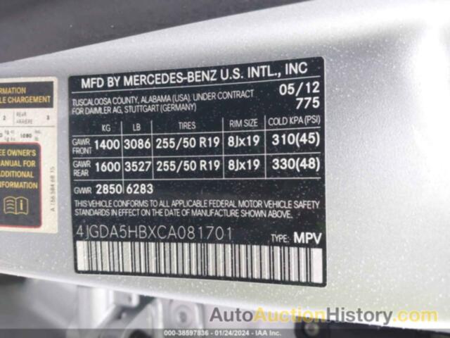 MERCEDES-BENZ ML 350 4MATIC, 4JGDA5HBXCA081701