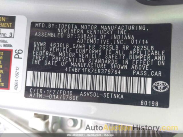 TOYOTA CAMRY LE, 4T4BF1FK7ER379764