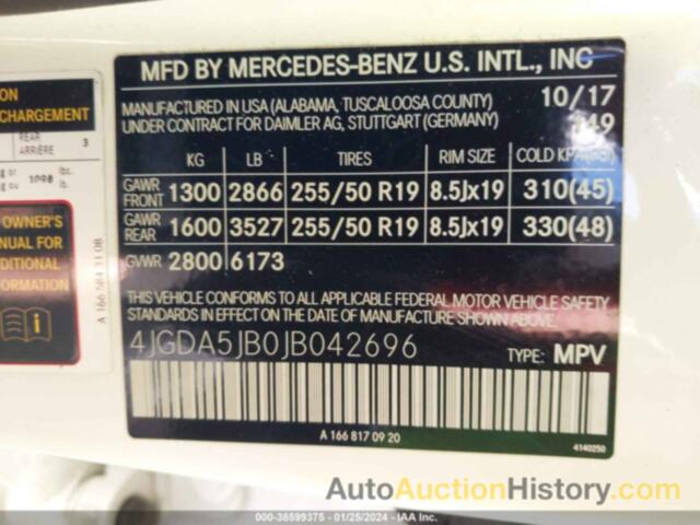 MERCEDES-BENZ GLE 350, 4JGDA5JB0JB042696