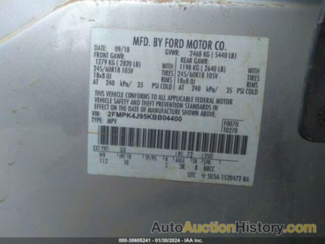 FORD EDGE SEL, 2FMPK4J95KBB04400