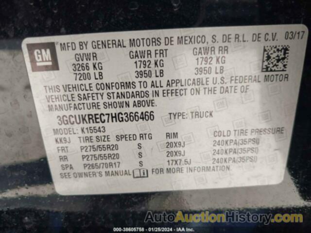 CHEVROLET SILVERADO 1500 1LT, 3GCUKREC7HG366466