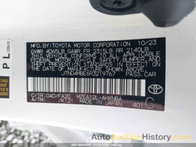 TOYOTA COROLLA SE, JTND4MBE6R3219767