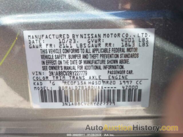 NISSAN SENTRA SV XTRONIC CVT, 3N1AB8CV2RY227779