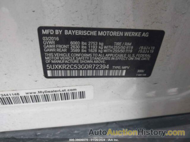 BMW X5 SDRIVE35I, 5UXKR2C53G0R72394