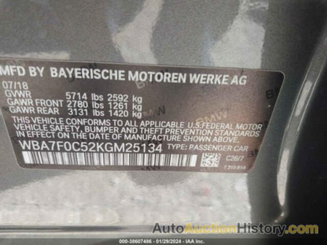 BMW 750I, WBA7F0C52KGM25134