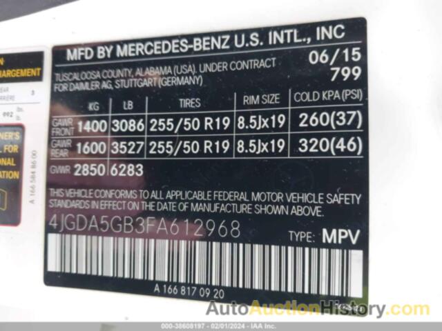 MERCEDES-BENZ ML 400 4MATIC, 4JGDA5GB3FA612968