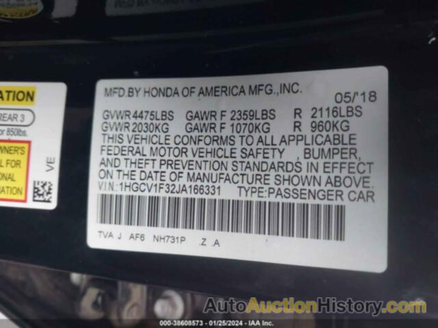 HONDA ACCORD SPORT, 1HGCV1F32JA166331