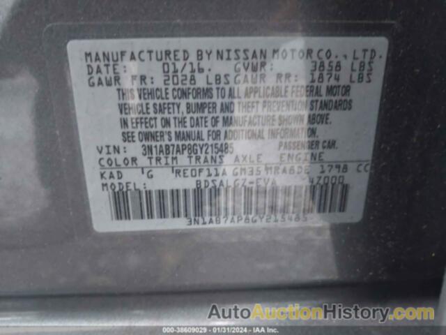 NISSAN SENTRA SL, 3N1AB7AP8GY215485