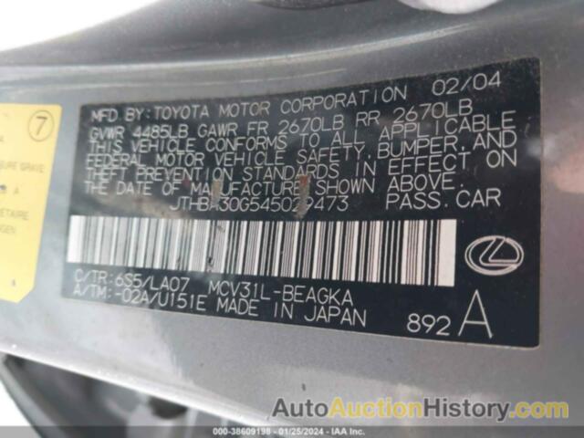 LEXUS ES 330, JTHBA30G545029473