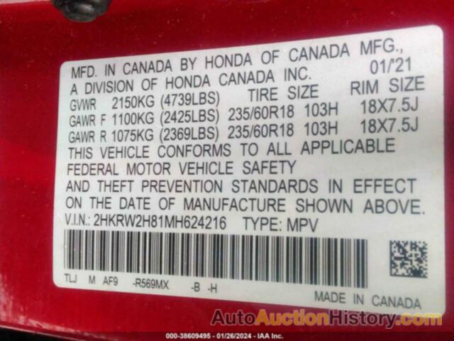 HONDA CR-V AWD EX-L, 2HKRW2H81MH624216