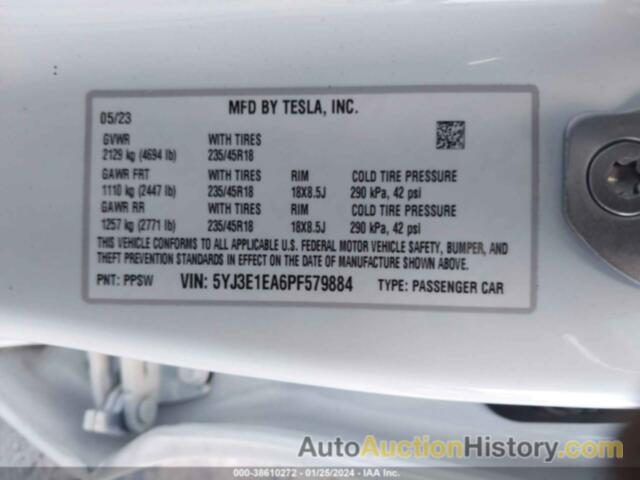 TESLA MODEL 3 REAR-WHEEL DRIVE, 5YJ3E1EA6PF579884