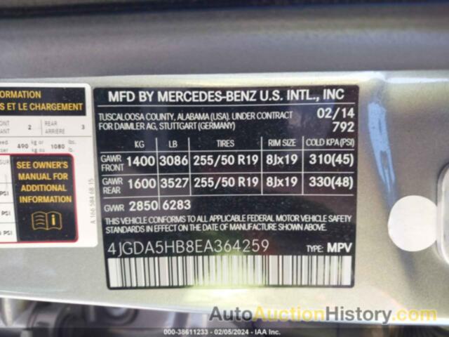 MERCEDES-BENZ ML 350 4MATIC, 4JGDA5HB8EA364259