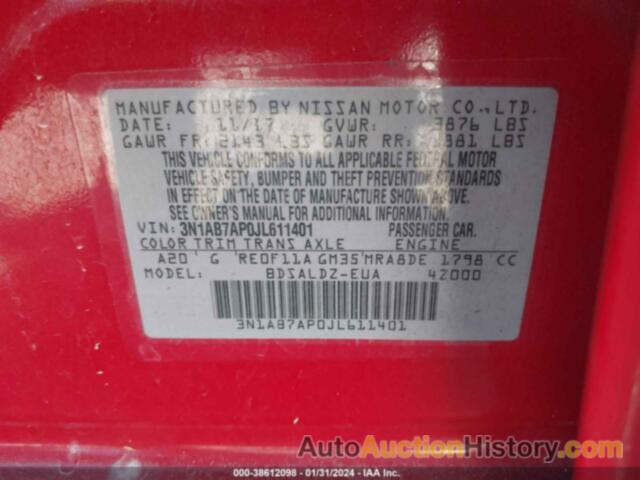 NISSAN SENTRA SV, 3N1AB7AP0JL611401