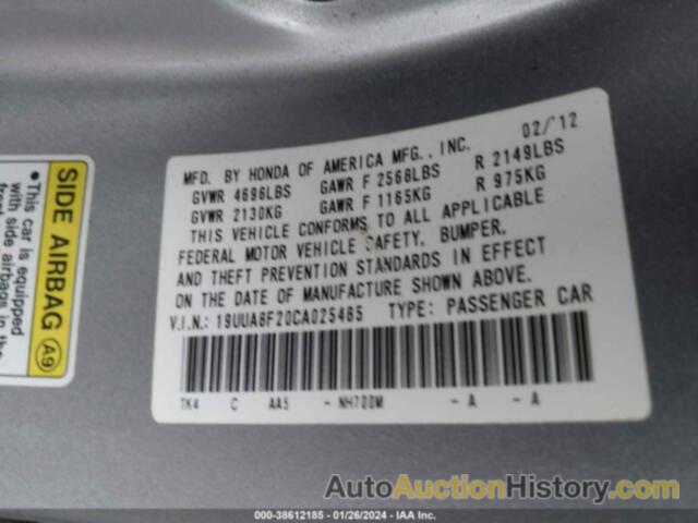 ACURA TL AUTO, 19UUA8F20CA025485