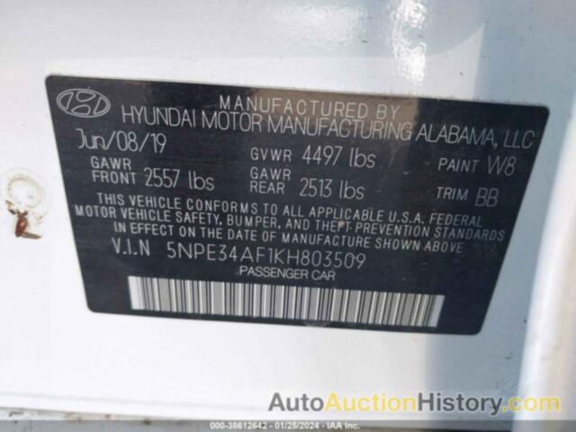 HYUNDAI SONATA SEL, 5NPE34AF1KH803509