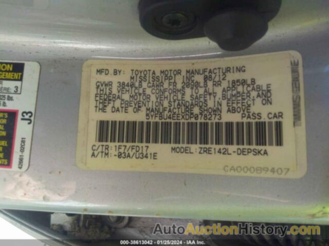 TOYOTA COROLLA S, 5YFBU4EEXDP078273