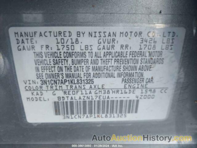 NISSAN VERSA 1.6 S+, 3N1CN7AP1KL831325