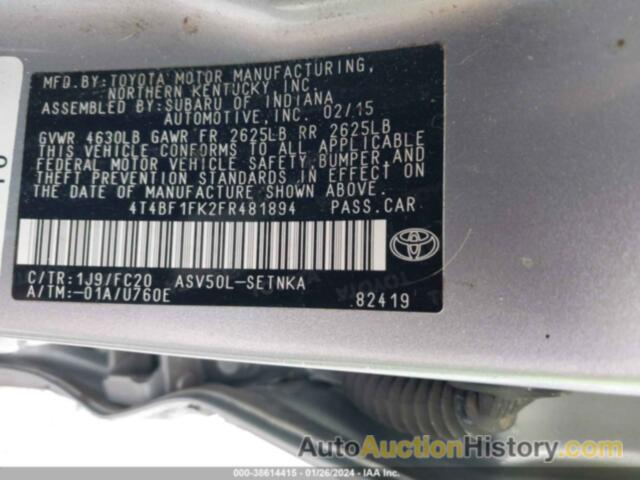 TOYOTA CAMRY LE, 4T4BF1FK2FR481894