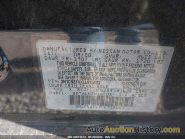 NISSAN VERSA SR XTRONIC CVT, 3N1CN8FVXLL913603