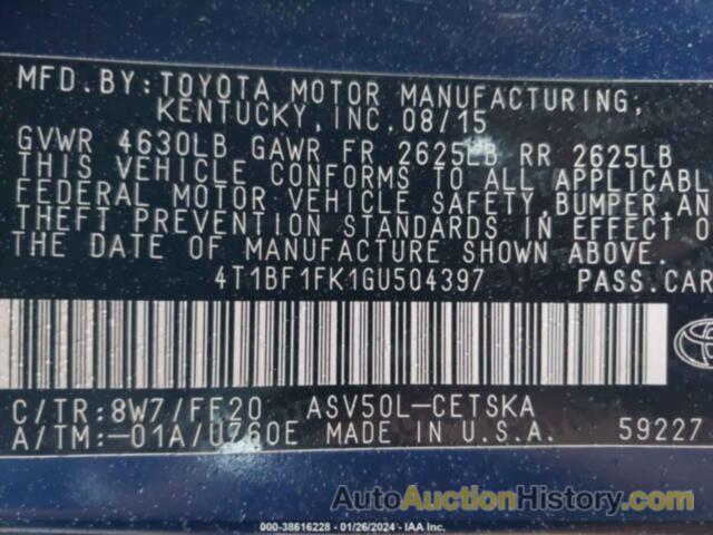 TOYOTA CAMRY SE, 4T1BF1FK1GU504397