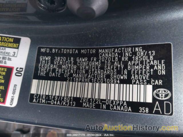 TOYOTA COROLLA LE ECO PLUS, 2T1BPRHE1EC010994