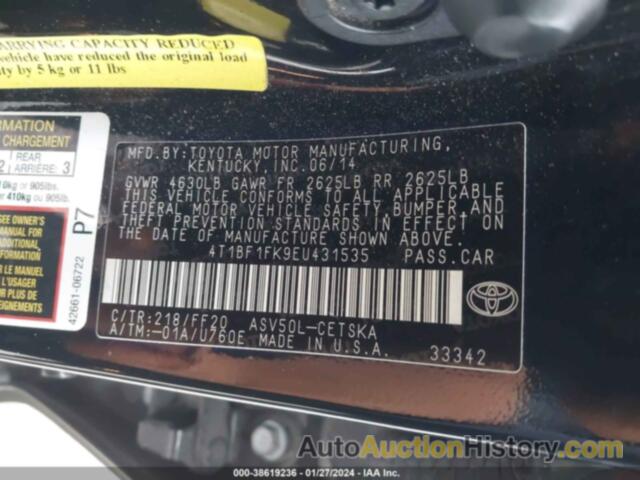 TOYOTA CAMRY SE, 4T1BF1FK9EU431535