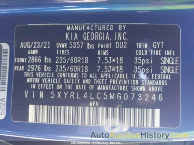 KIA SORENTO S, 5XYRL4LC5MG073246