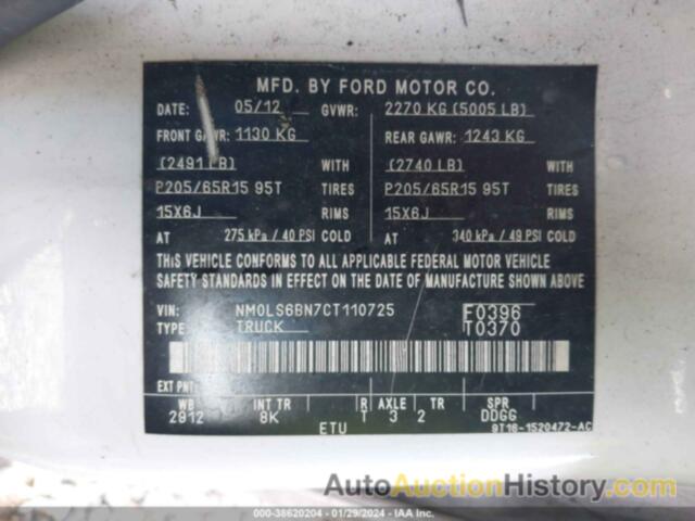 FORD TRANSIT CONNECT XLT, NM0LS6BN7CT110725