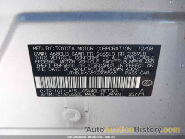 LEXUS ES 350, JTHBJ46G892305568