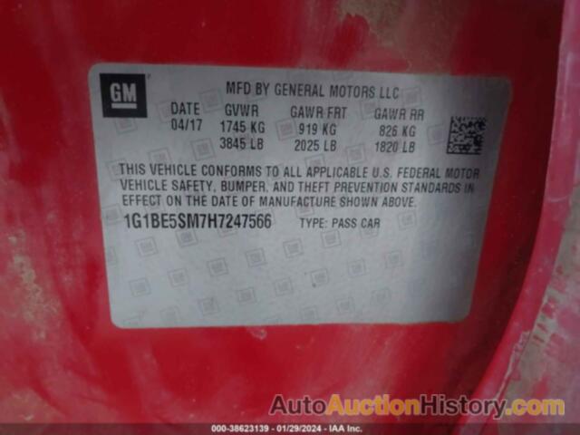 CHEVROLET CRUZE LT AUTO, 1G1BE5SM7H7247566